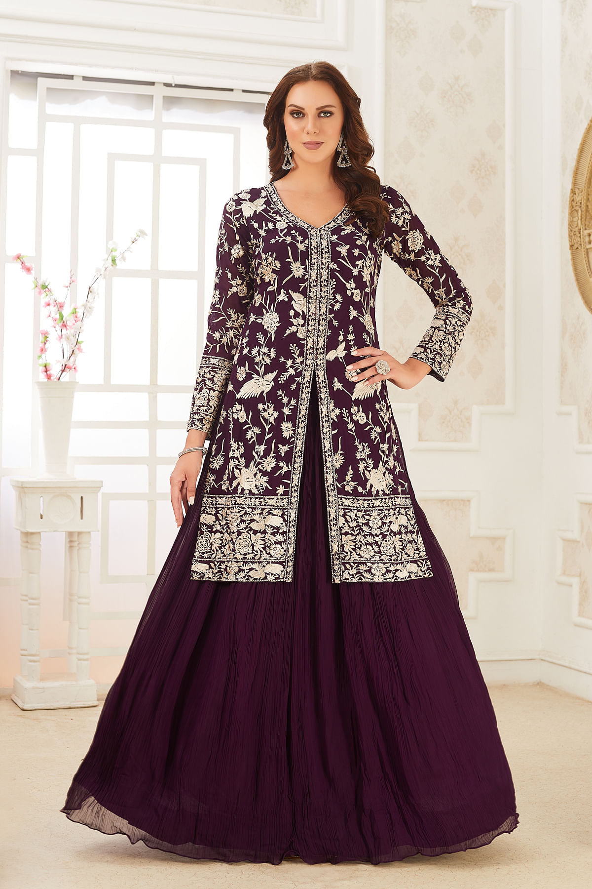 Buy Purple Festive Salwar Kameez with Resham Embroidery Online at Samyakk