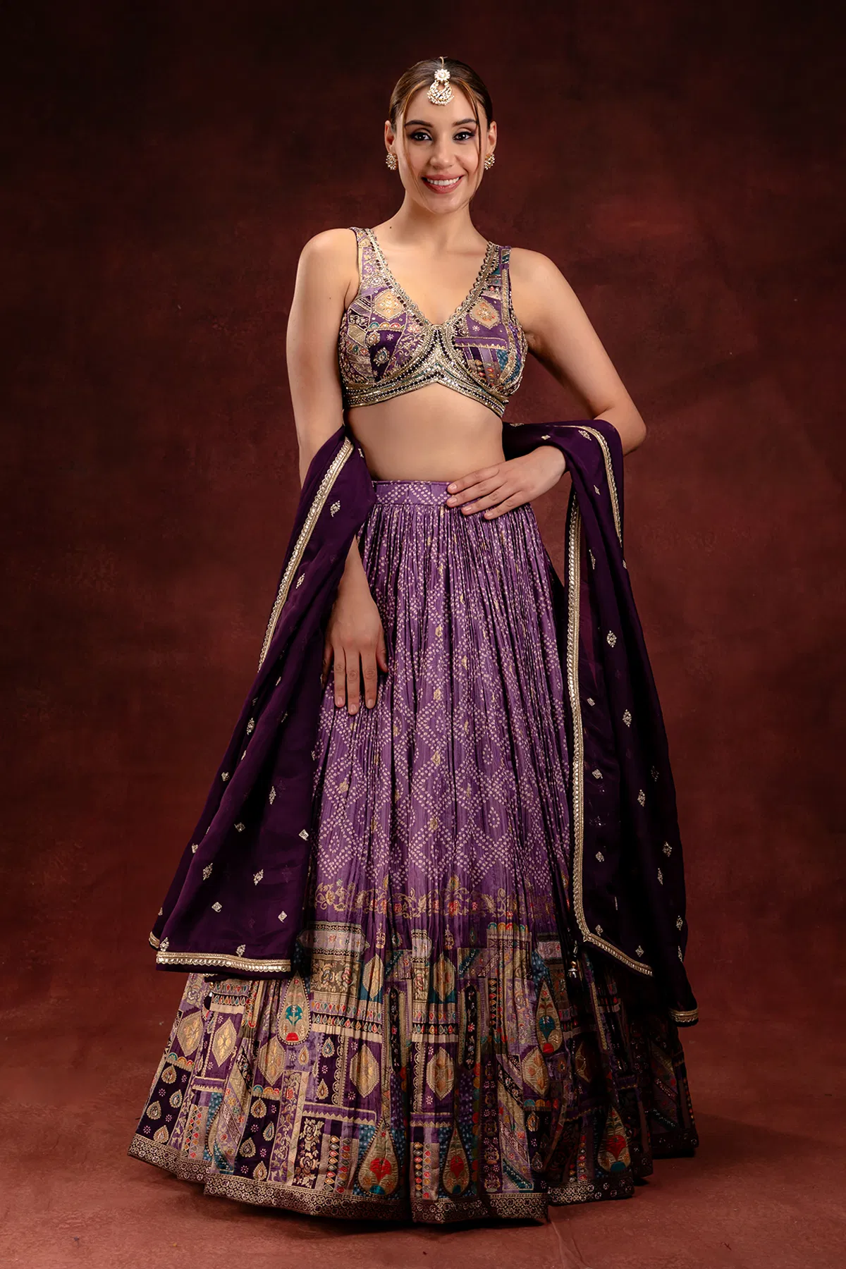 Purple Bandhani Lehenga