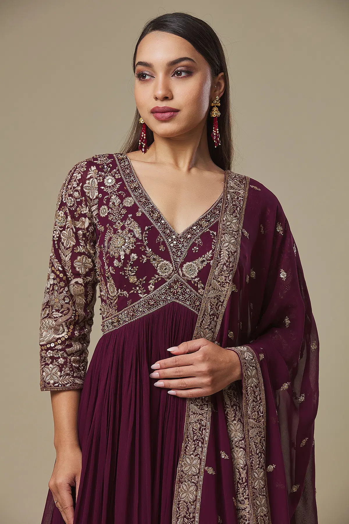 Purple Georgette Anarkali Suit with Dori Embroidery-GG2866