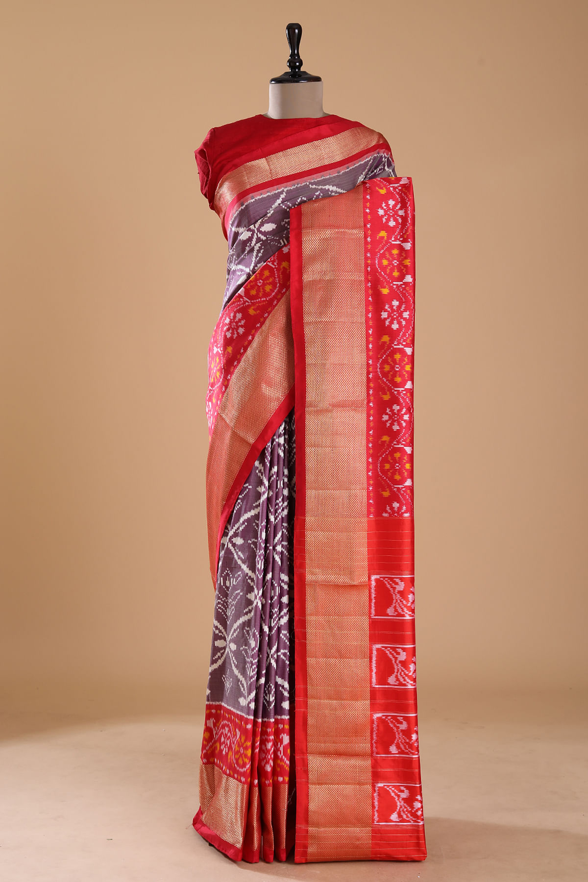 Buy Purple & Off-White Dual Tone Woven Ikkat Silk Saree Online at Samyakk