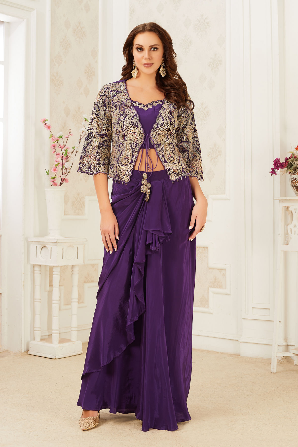 Buy Purple Party Wear Salwar Kameez with Knot Jacket Online at Samyakk