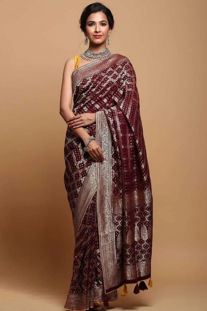 Purple Bandhani Georgette Saree