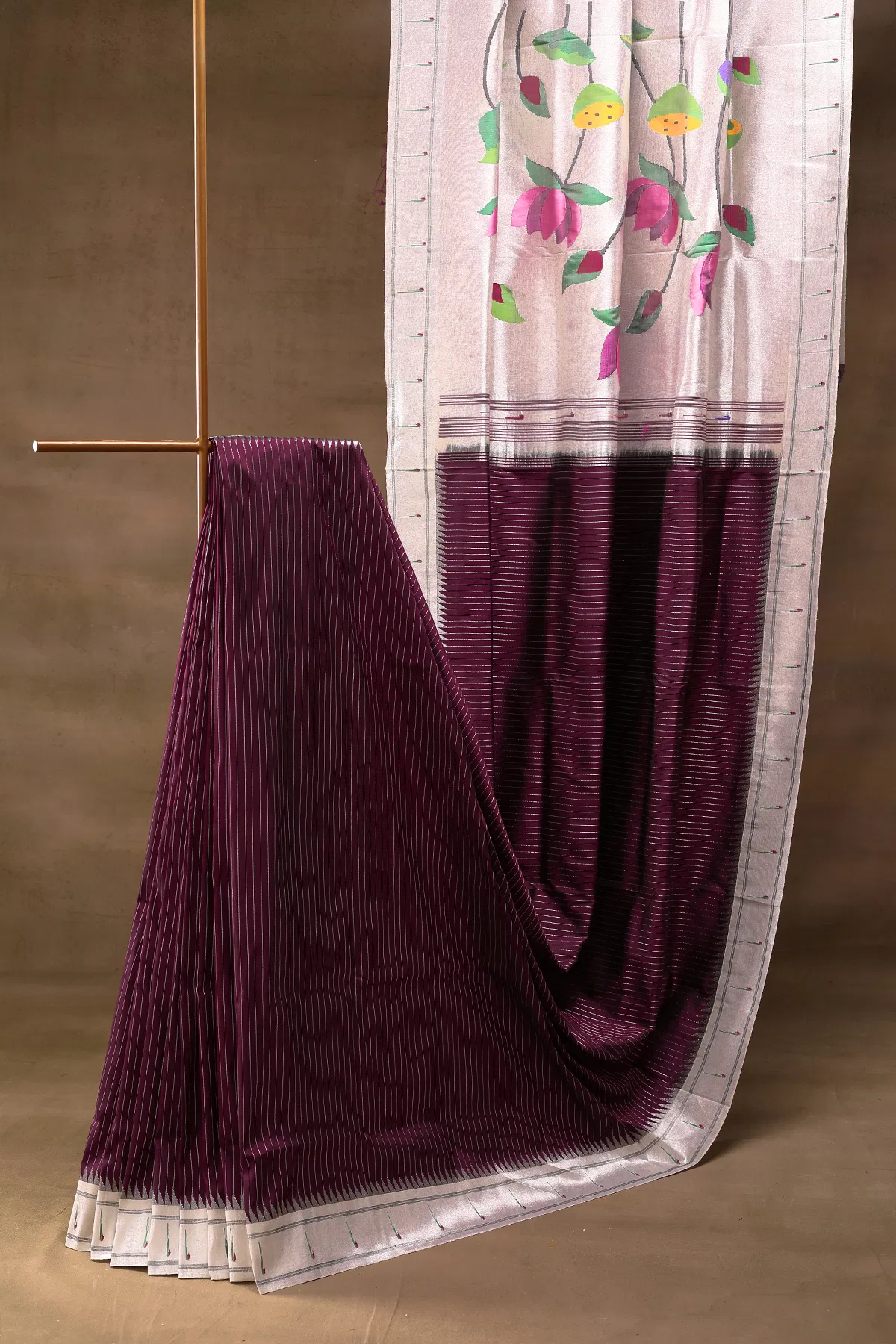 Purple Zari Woven Paithani Silk Saree with Unstitched Blouse-GI1236