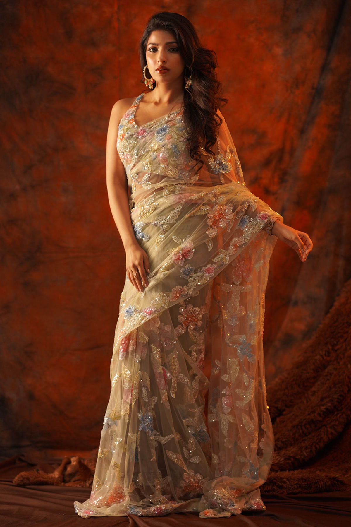 Radhya In Green Net  Saree