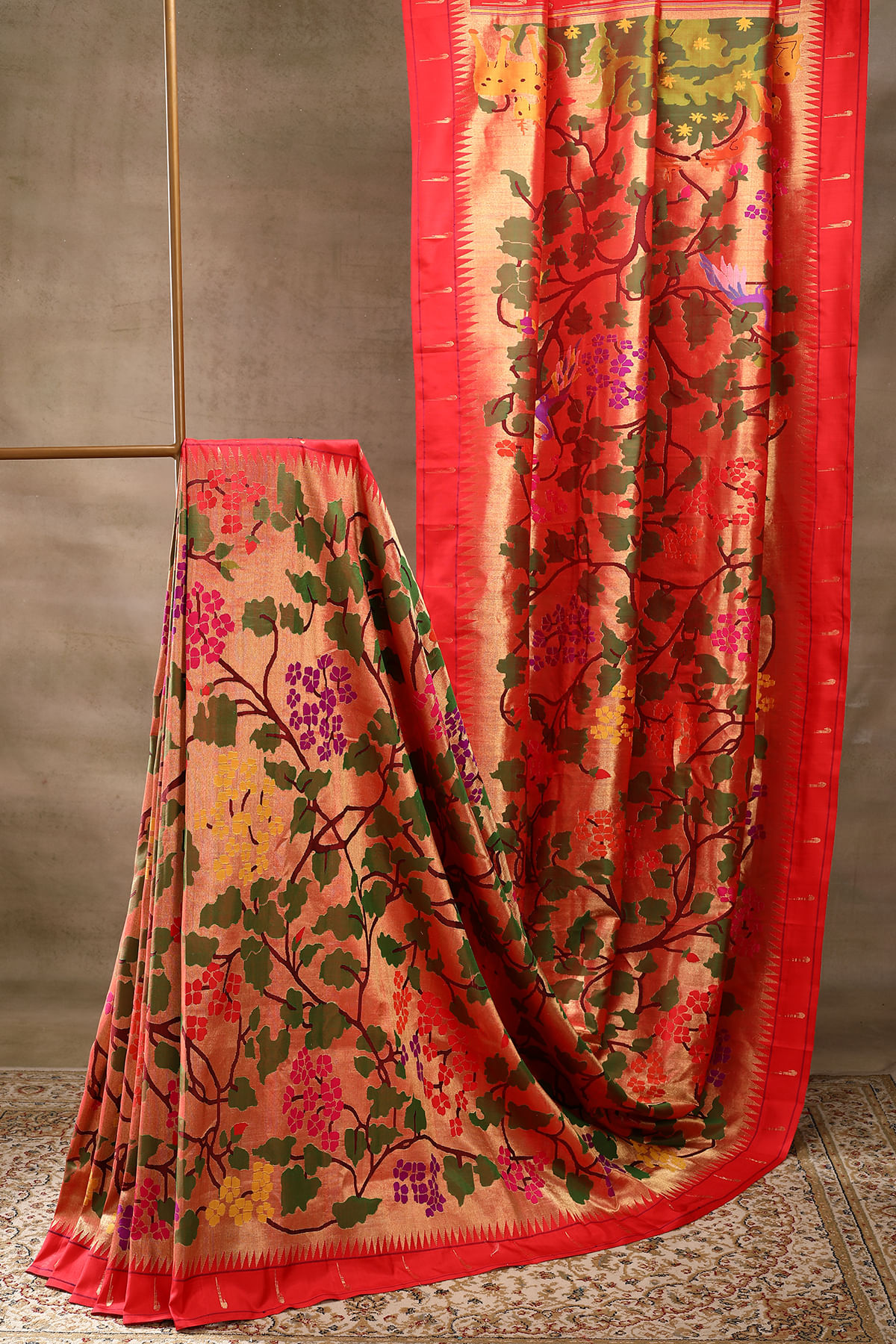 Red and Gold Paithani Silk Saree