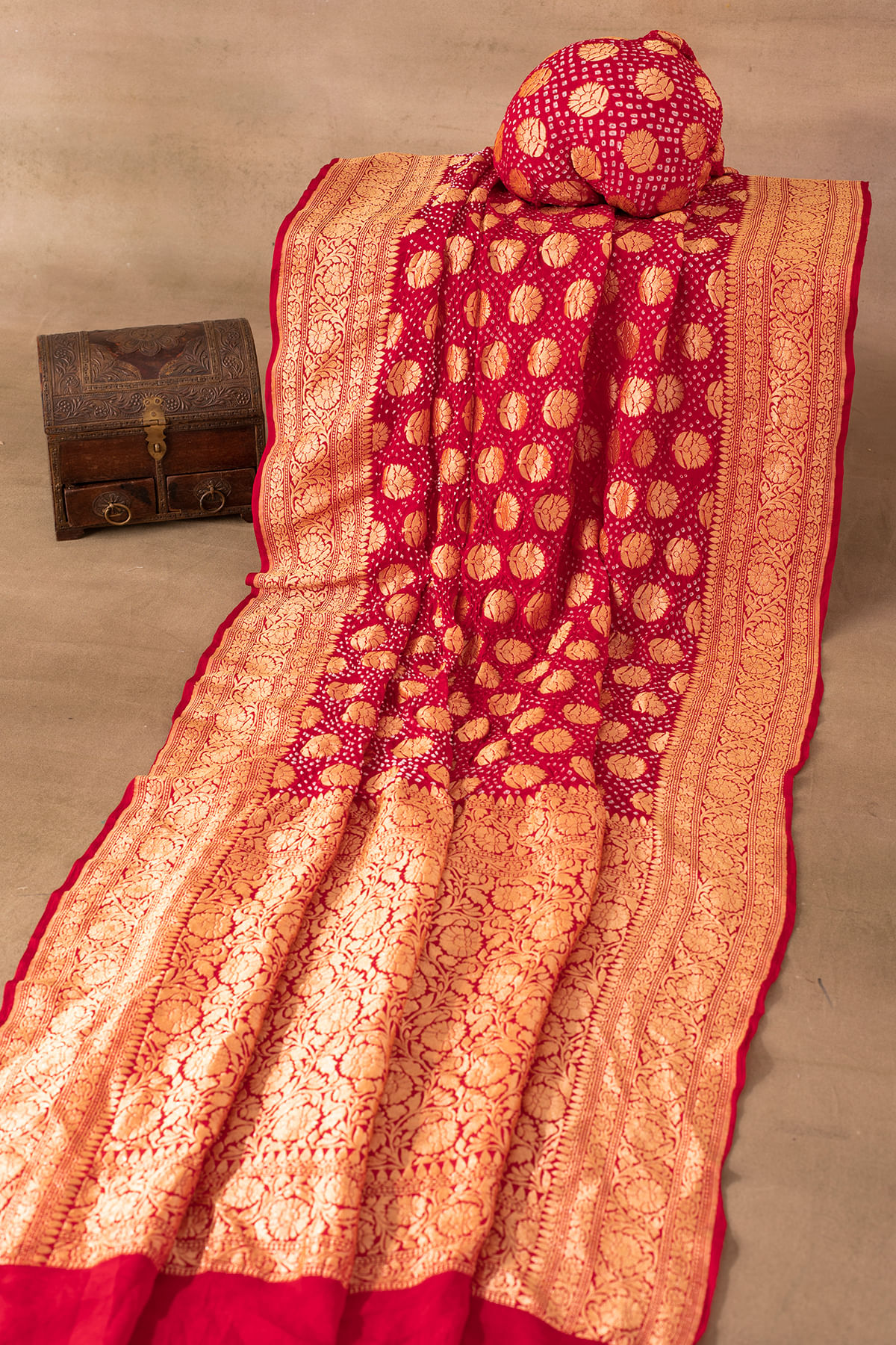 Red Bandhani Saree 