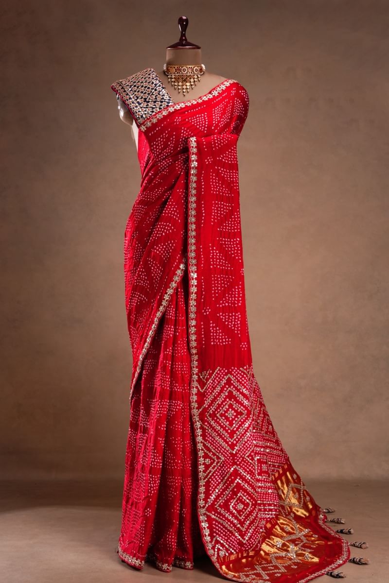 Red Bandhani Saree