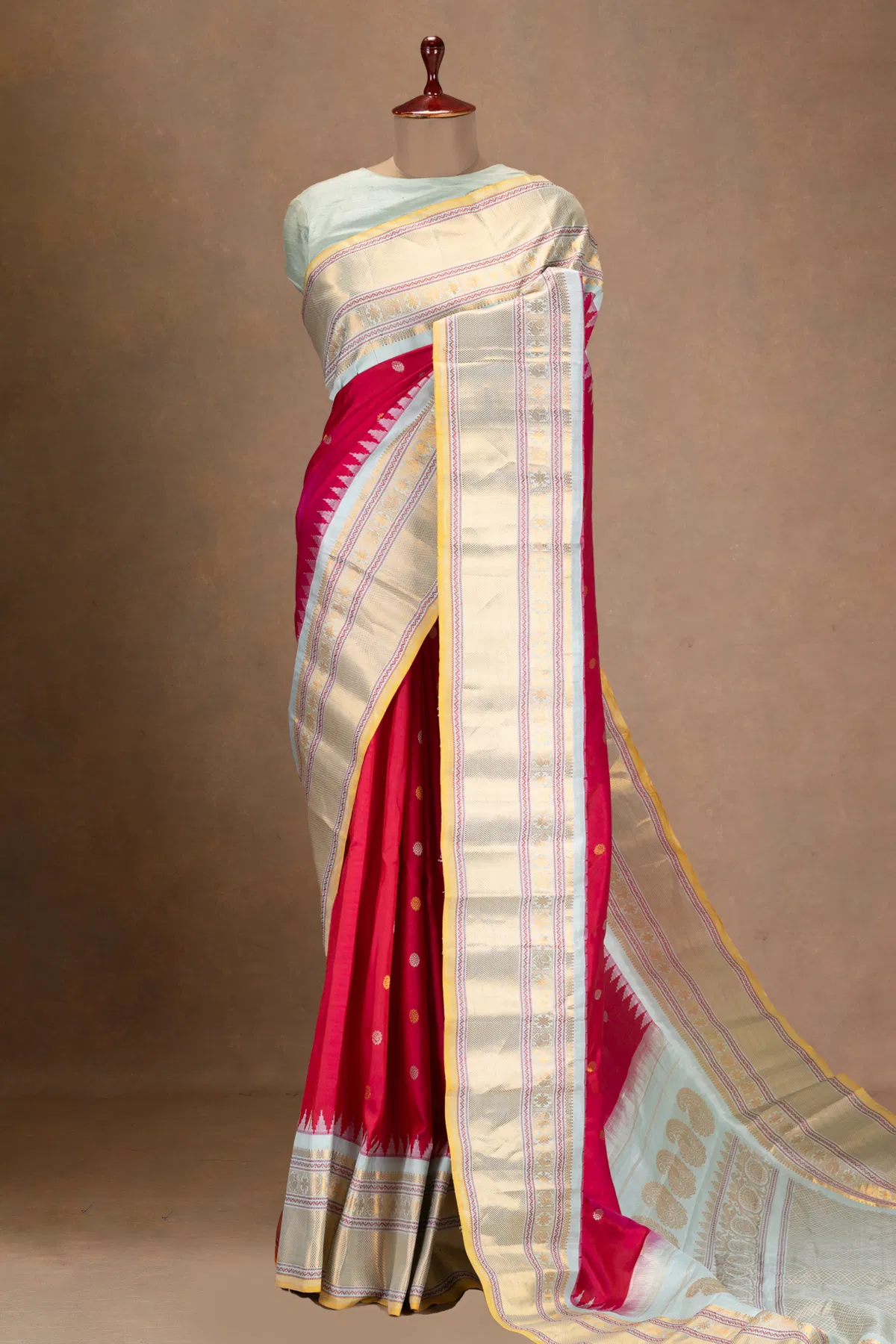 Red Gadwal Silk Saree