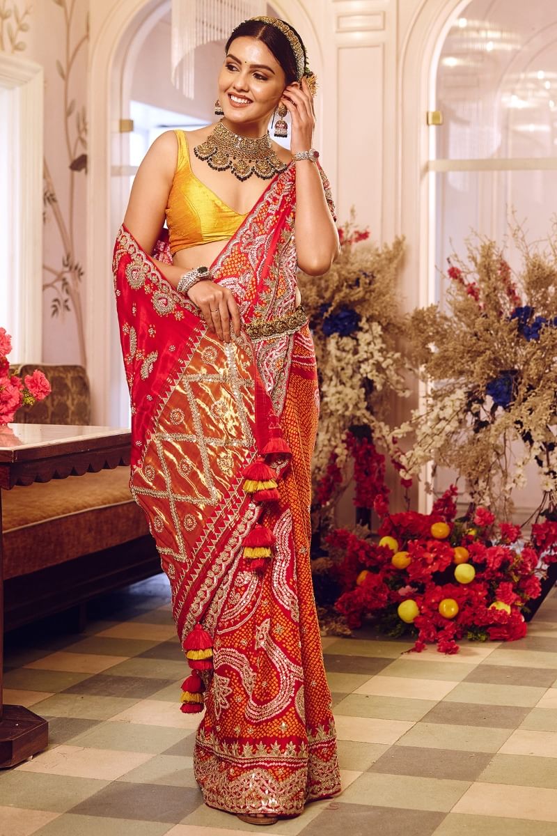 Red Bandhani Saree