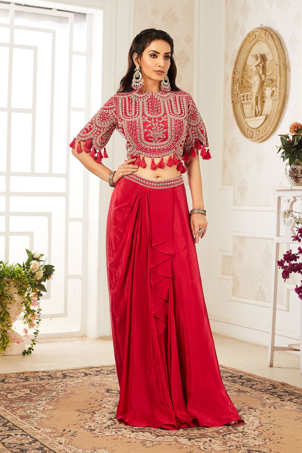 Red Satin Party Wear Salwar Kameez