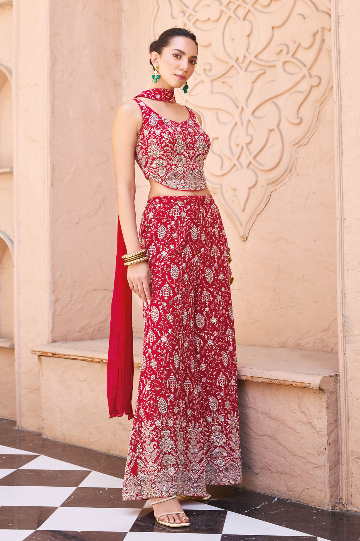 Red Crop Top Salwar Kameez