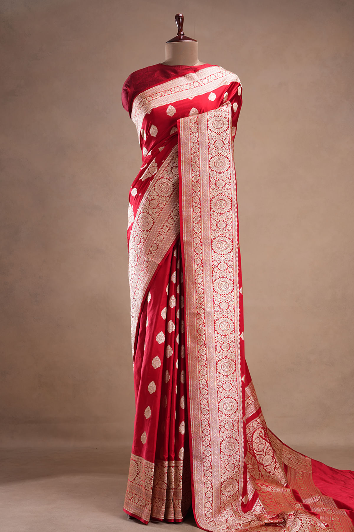 Red Banarasi Satin Silk Saree
