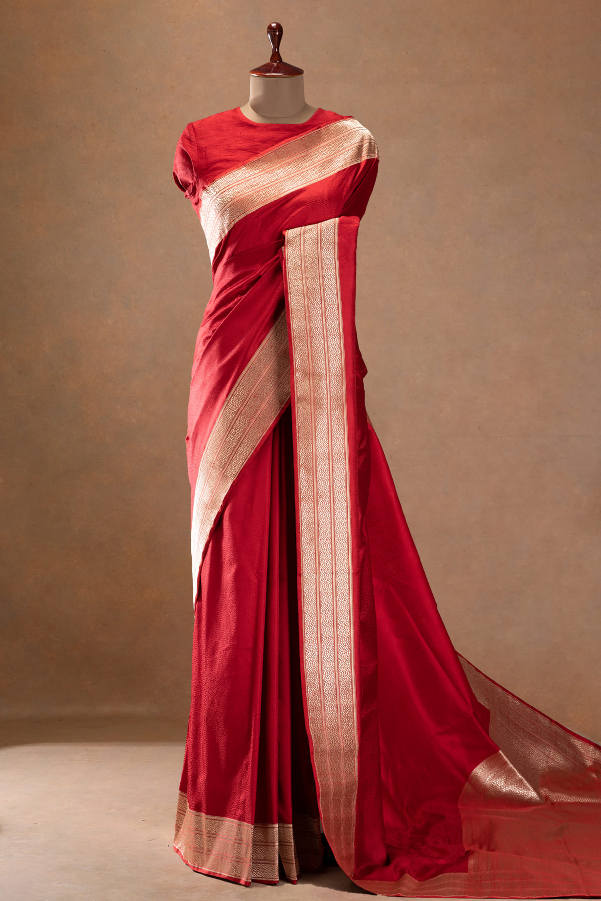 Red Zari Woven Banarasi Saree with Contrast Peacock Motif Border