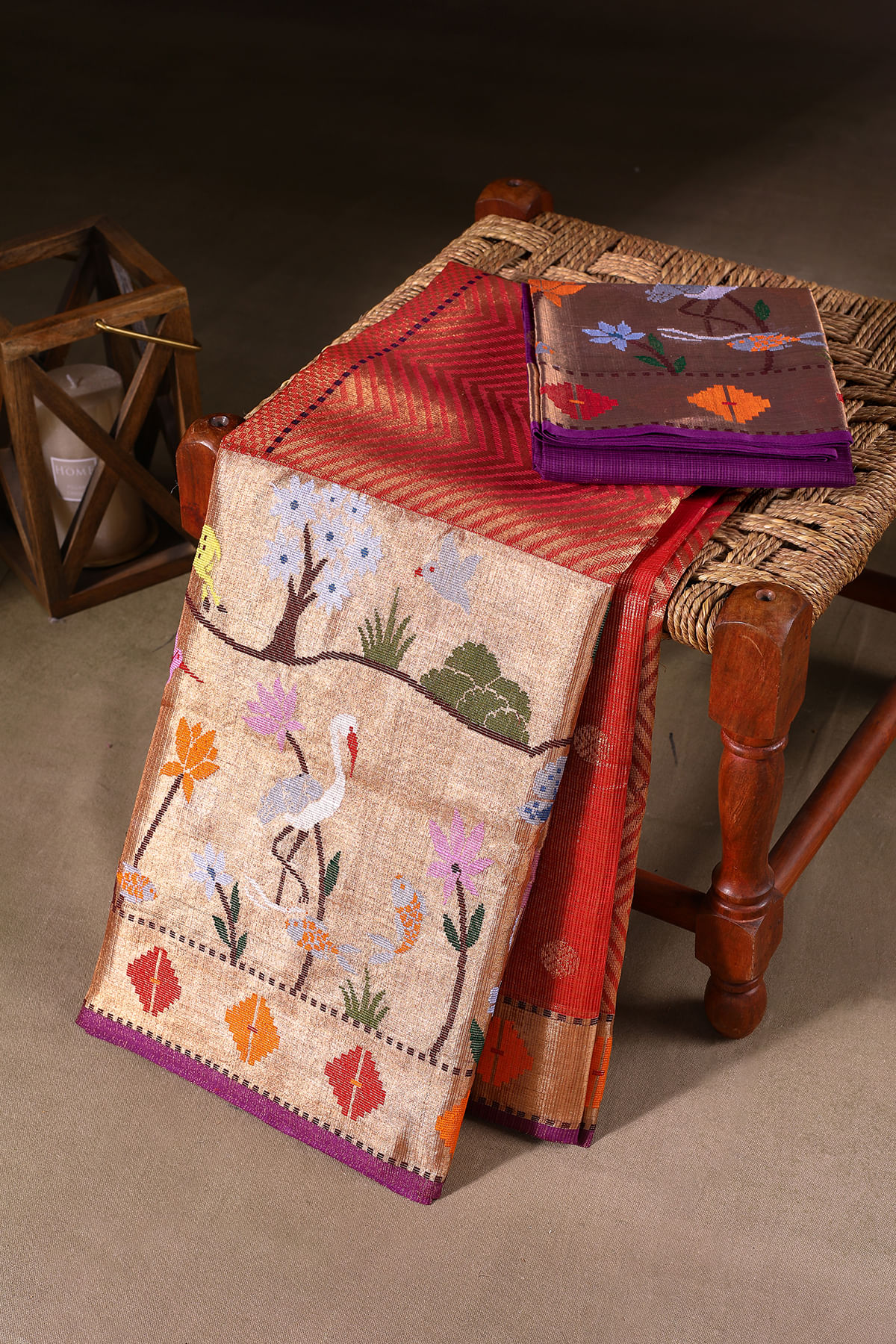 Red Zari Woven Kota Doria Saree with Unstitched Blouse-GH5674