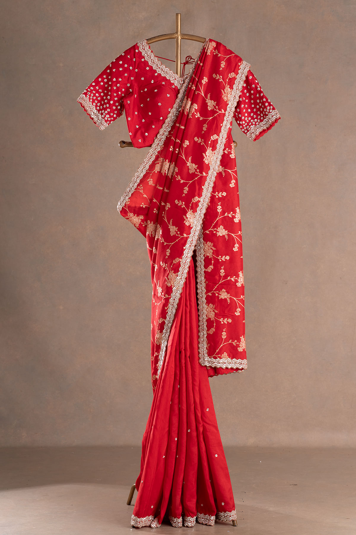 Red Zari Woven Silk Saree with Unstitched Blouse-GJ2690