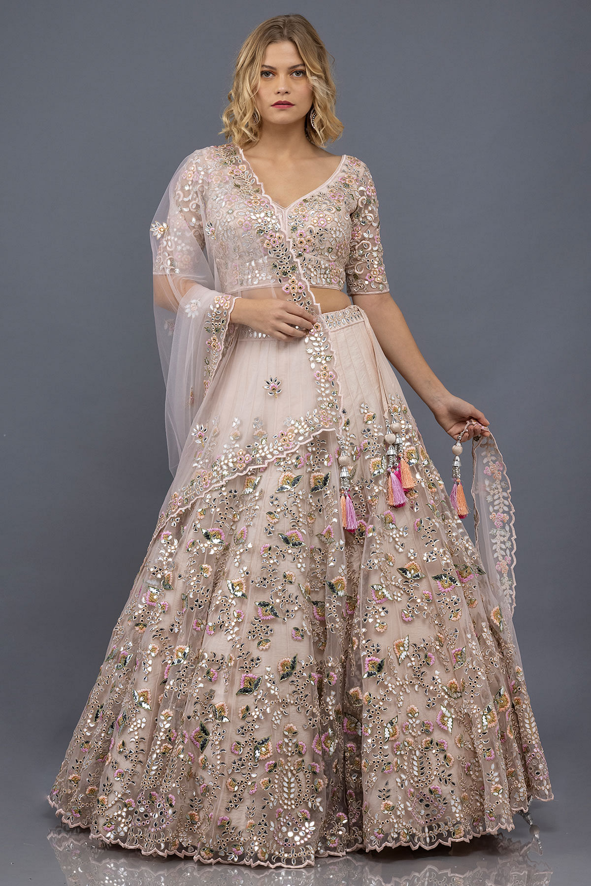 Mint Green Hand Embroidered Bridal Lehenga Set Design by Mynah Designs By  Reynu Tandon at Pernia's Pop Up Shop 2024