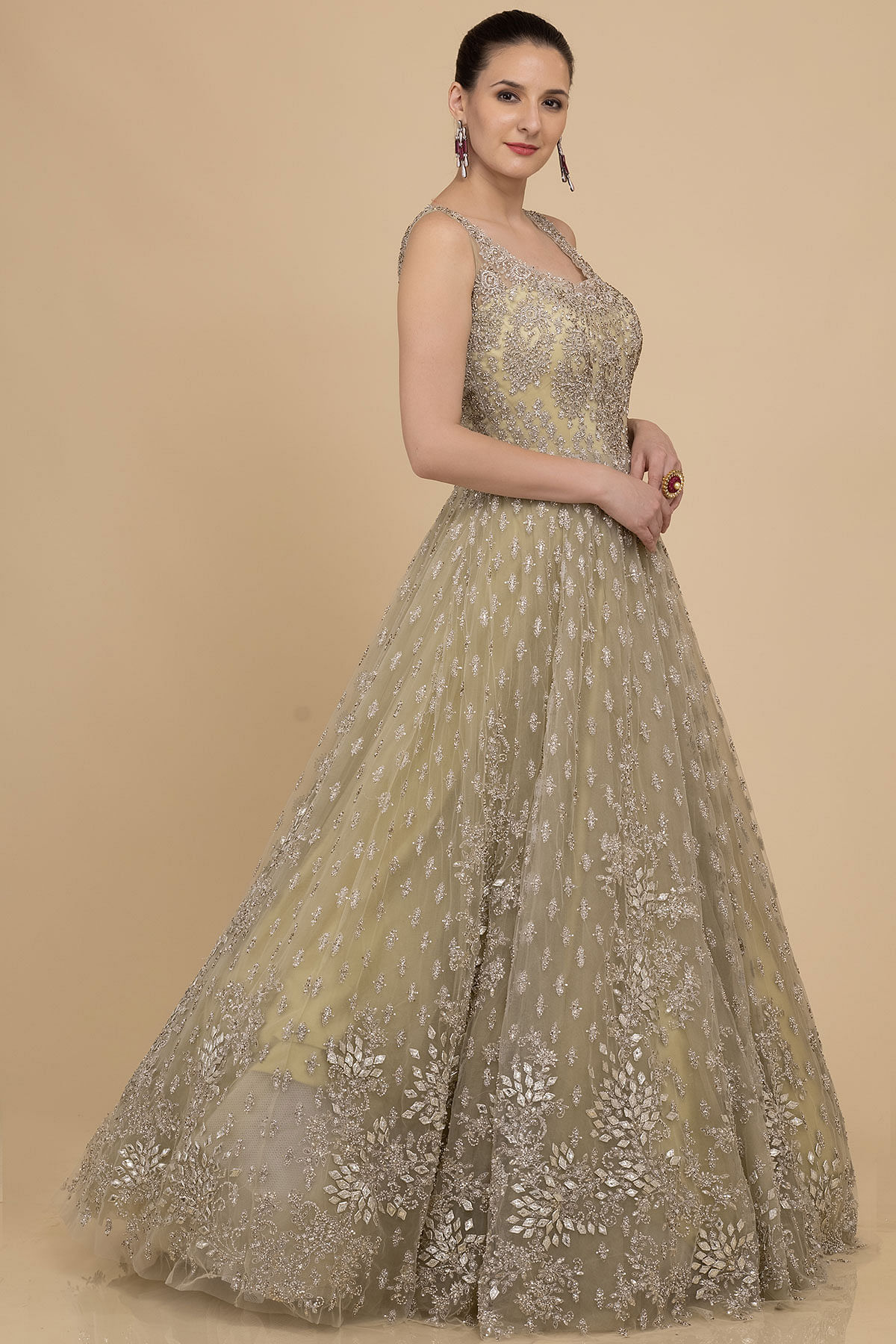 Gown Design From Net And Embroidery