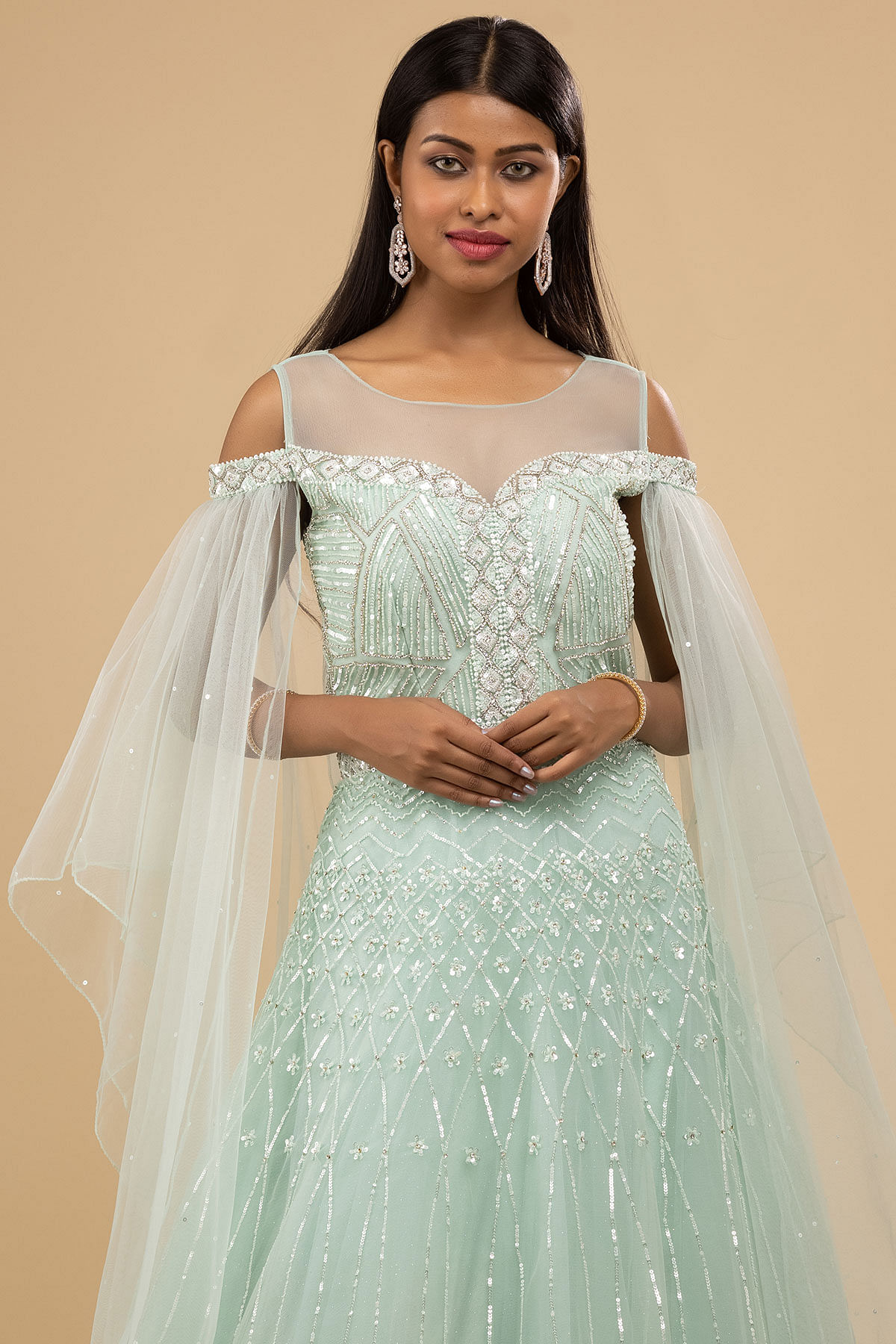 Sea green colour outlet gown