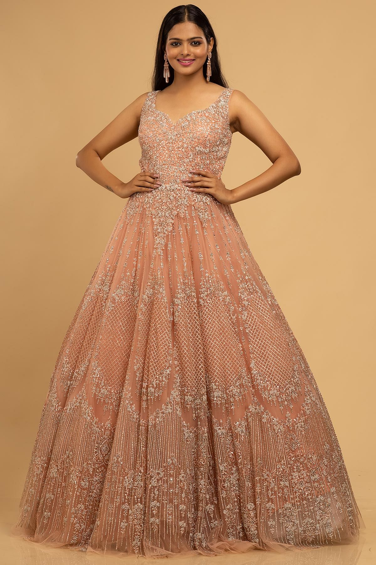 Designer Peach Sharara Kameez for Bridal Wear for Nikkah – Nameera by Farooq
