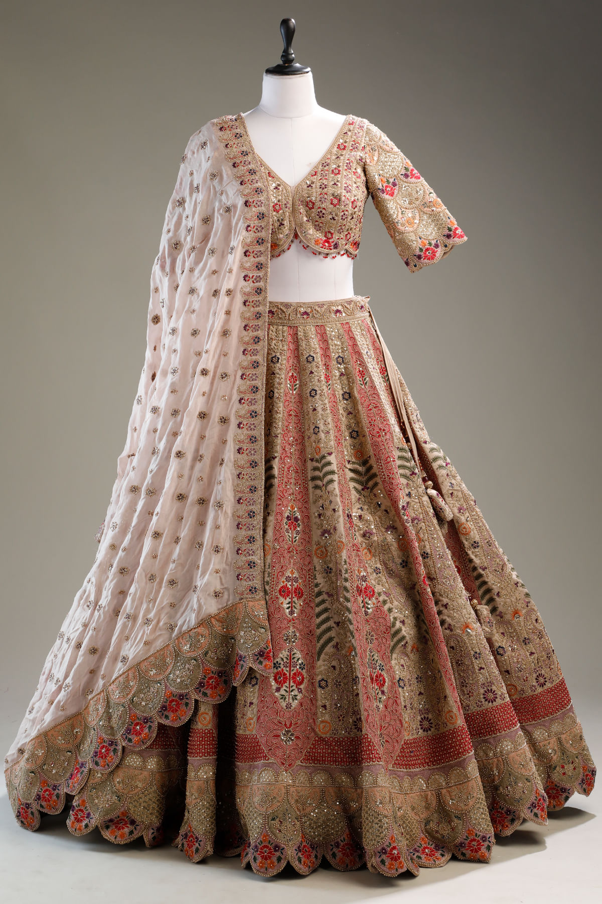 Rose Pink Resham Embroidered Designer Lehenga with Elbow Sleeves Blouse-GK2762