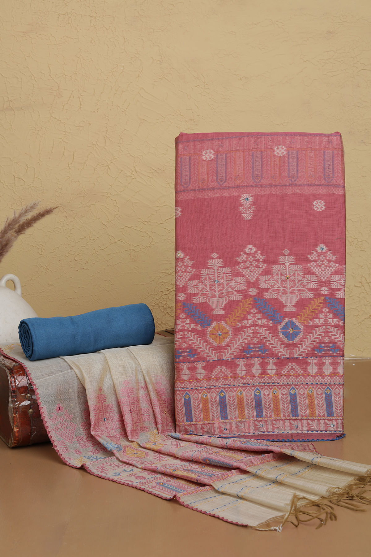 Rose Pink Woven Silk Unstitched Salwar Kameez-GI3713