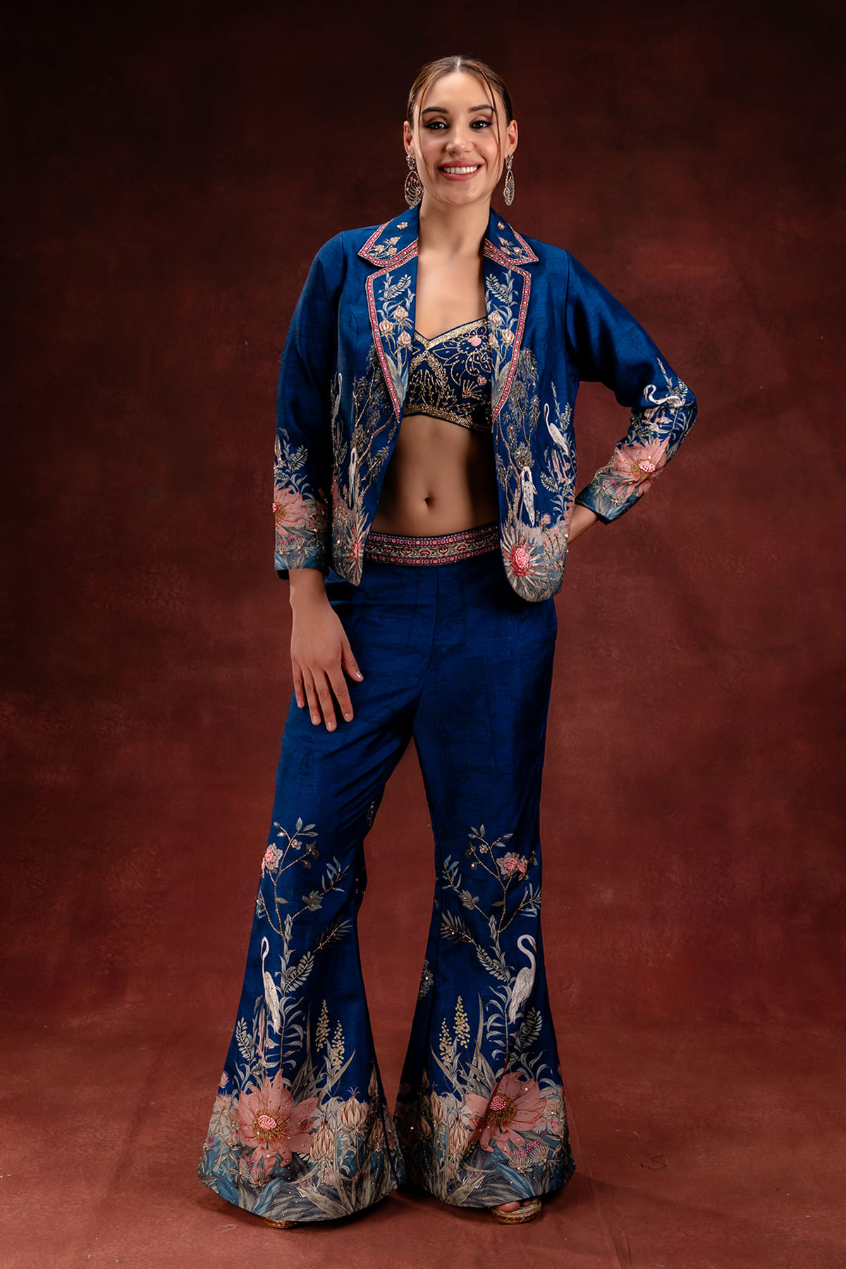 Blue Crop Top Suit