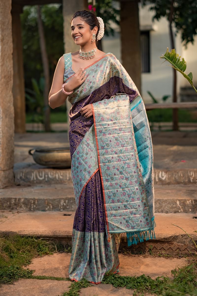 Purple Kanchipuram Silk Saree
