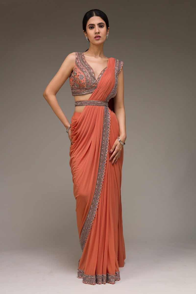 Orange Draped Saree 
