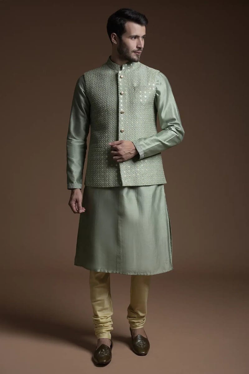 Green Waistcoat Kurta
