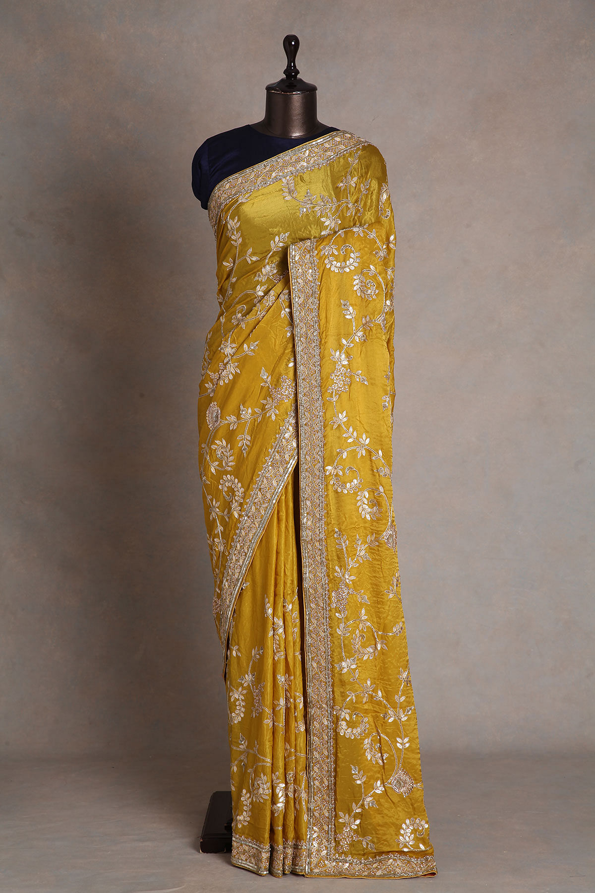 Designer Fashions Dori Embroidered Satin Silk Yellow Saree SARV145390