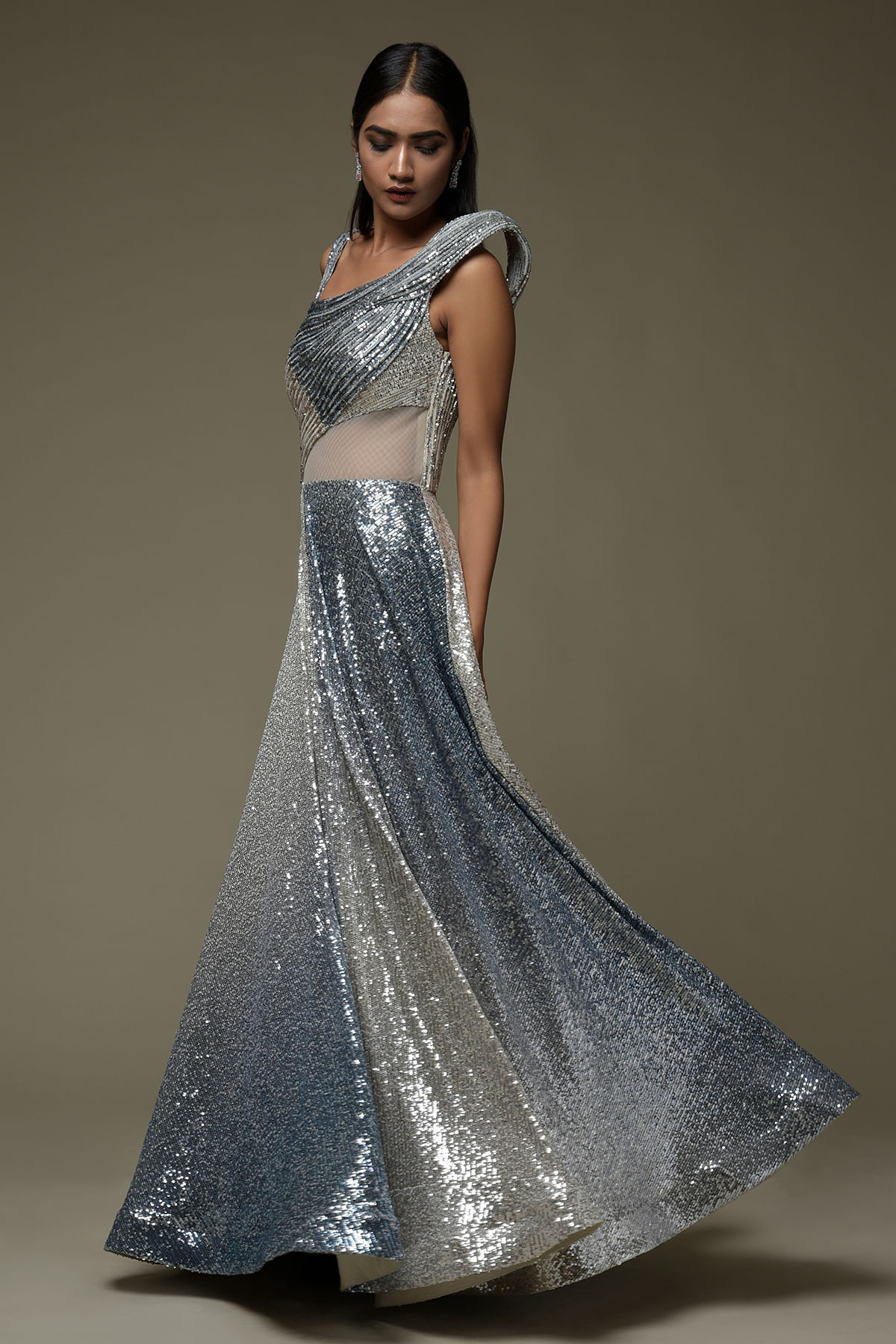 Grey Net Embroidered Dress Material – ElegantFashionWear.in