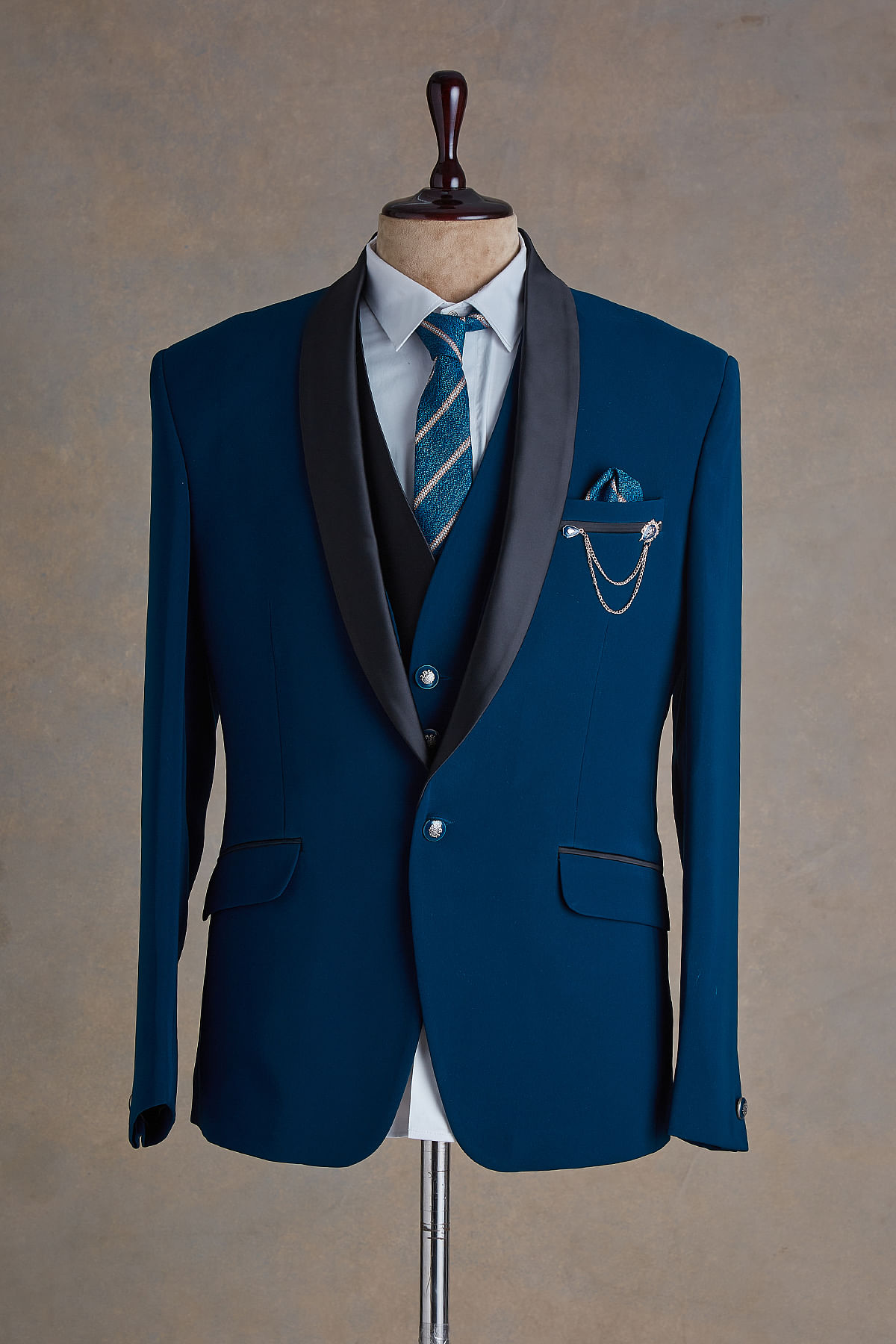 Peacock Blue Woven Italian Tuxedo Suit SF2948