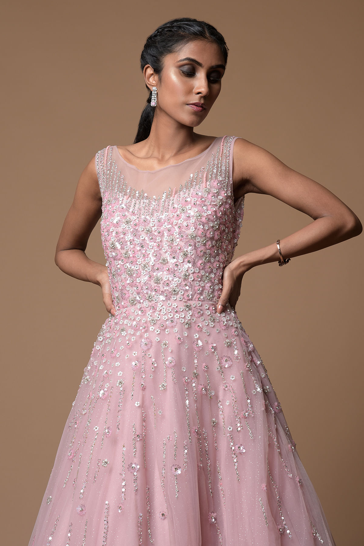 Baby pink net gown sale