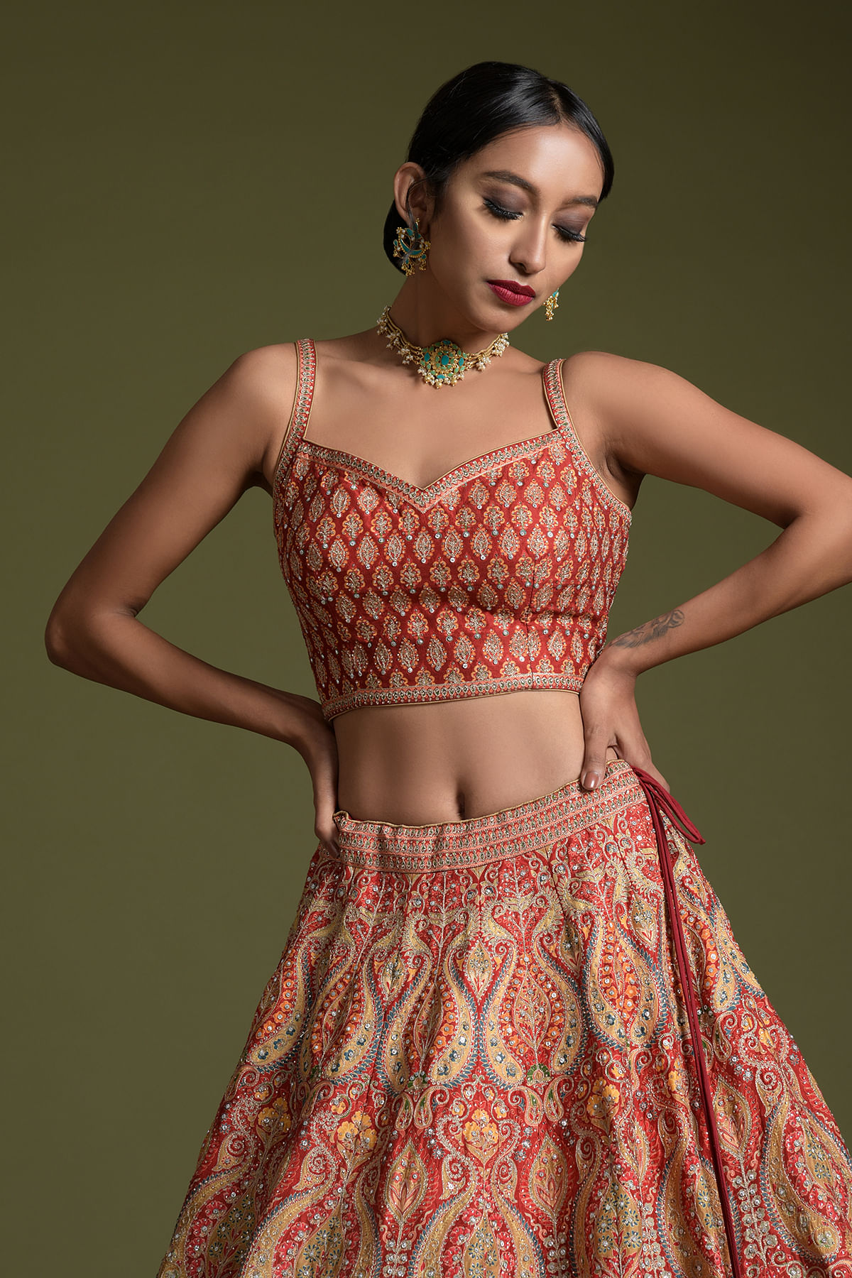 Burnt orange hand painted lehnga set | Lehnga, Burnt orange, Pop up event