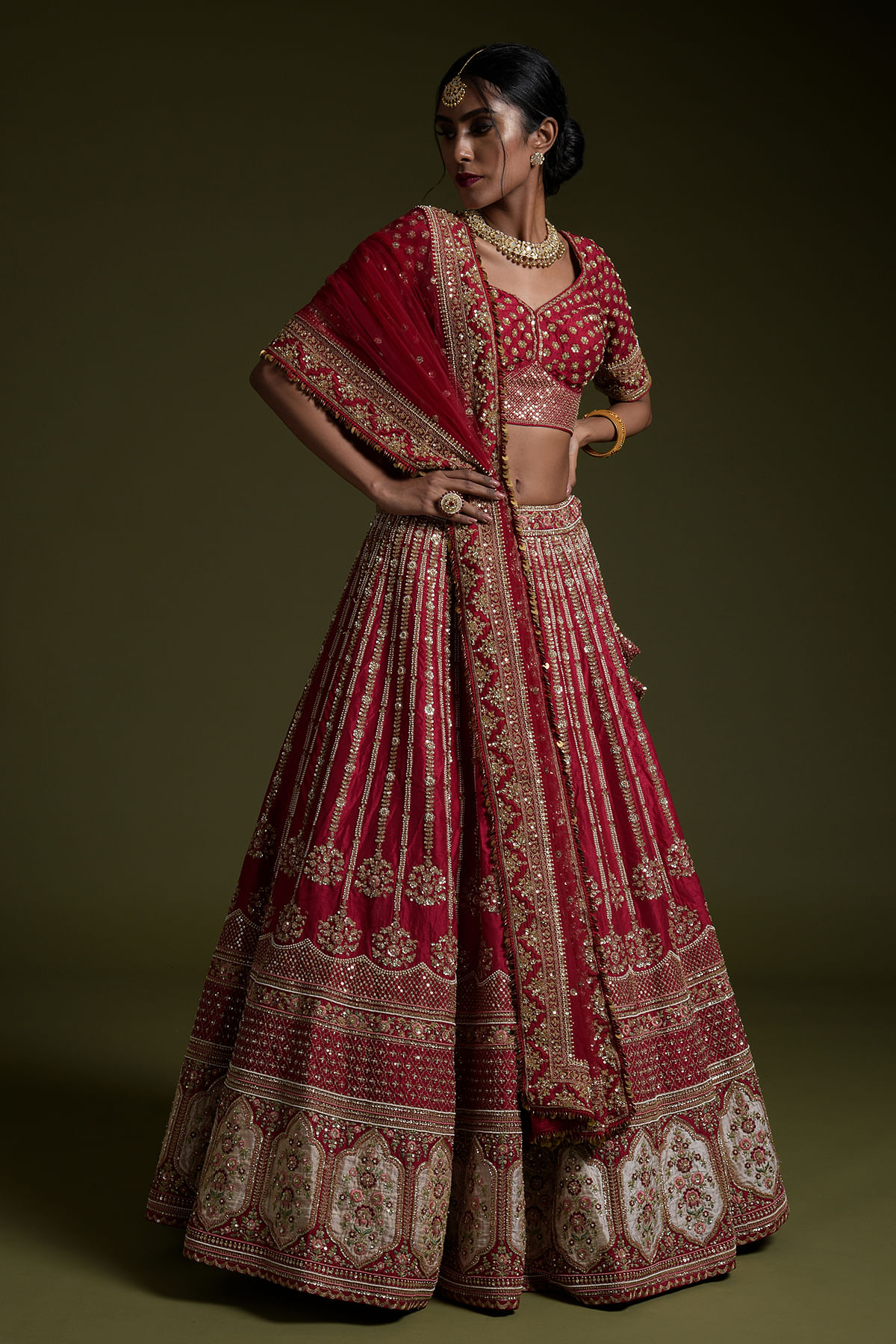 Beet Pink Sequins Embroidered Silk Bridal Lehenga