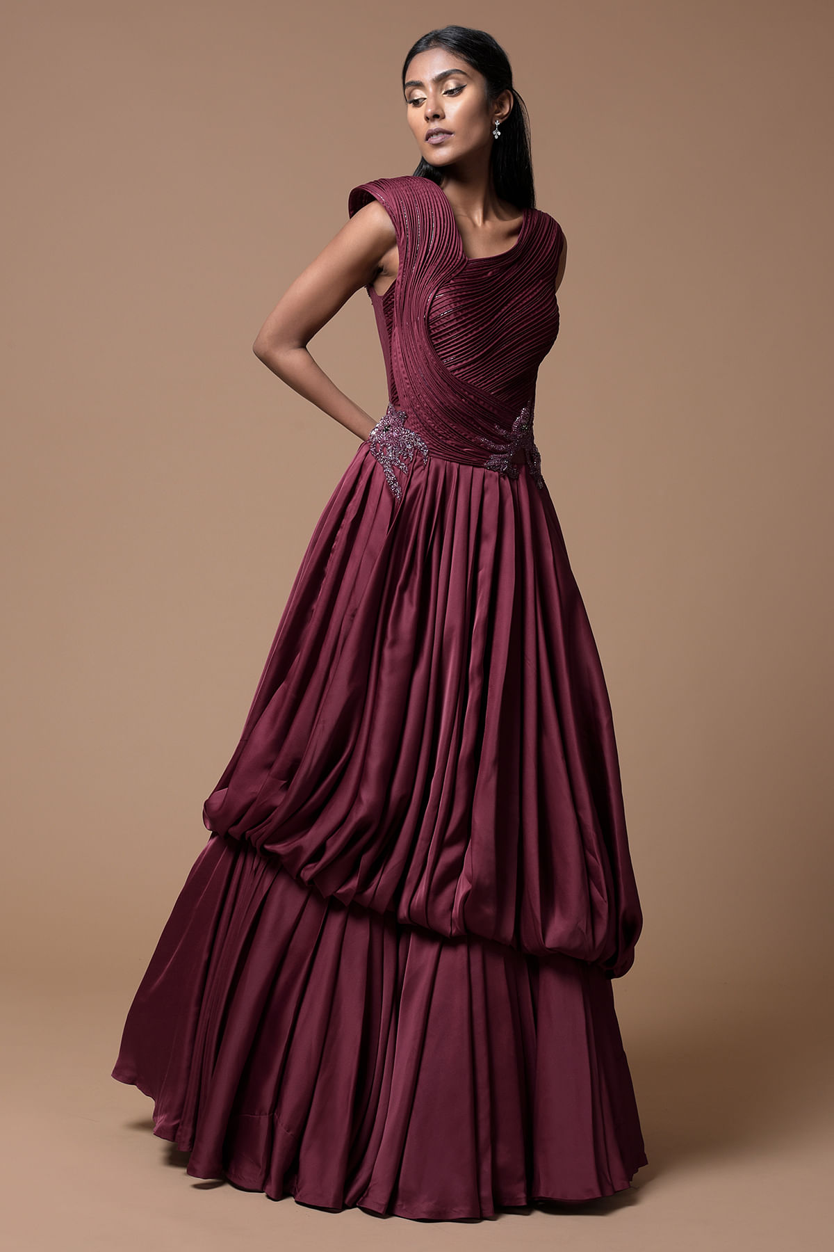 Buy 4Fashion Empire Pure American Crepe With Full Inner Wine Colour Gown  Size:- XXXL at Amazon.in