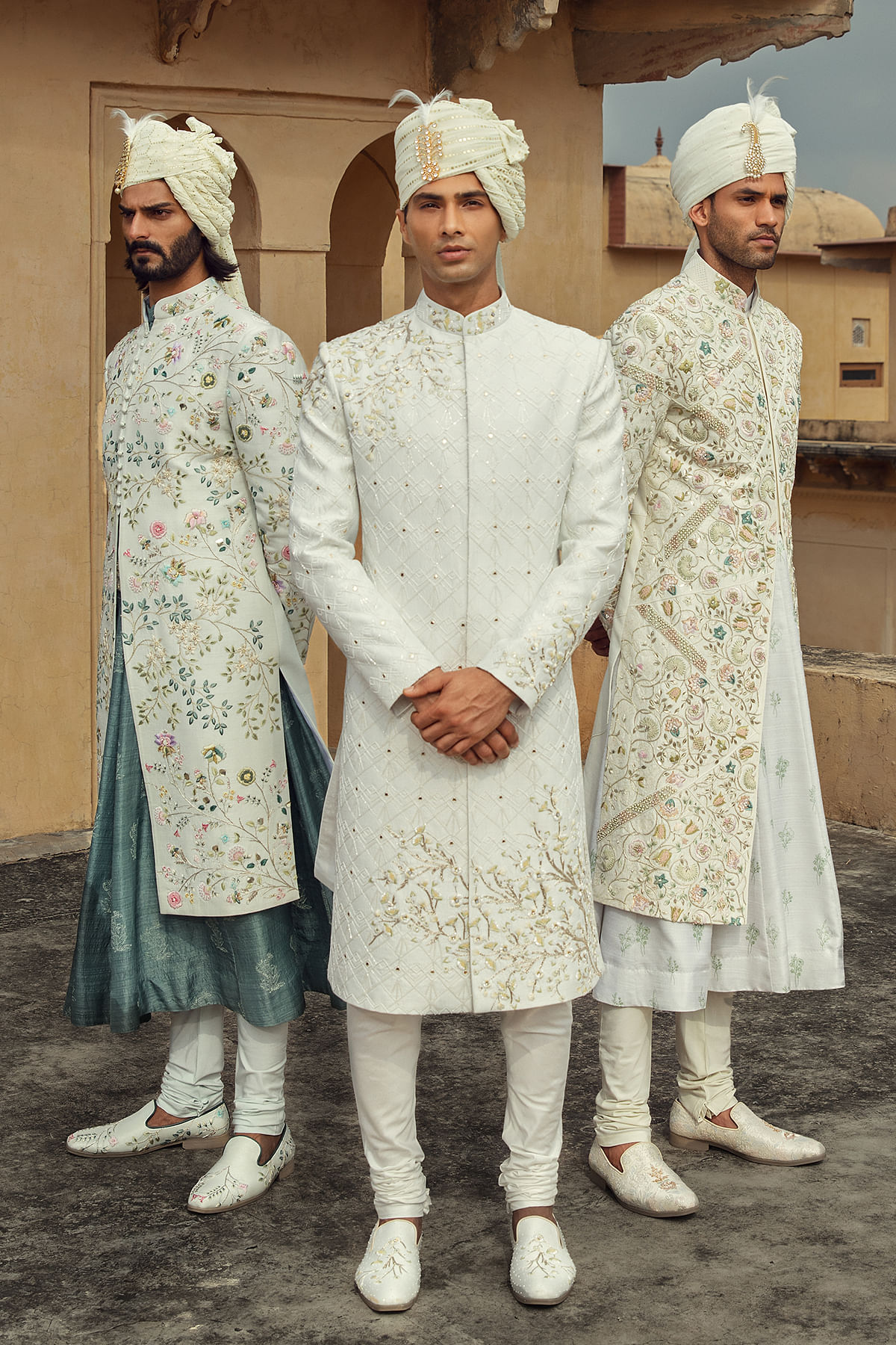 Off-White Cutdana Silk Wedding Sherwani-SH1424