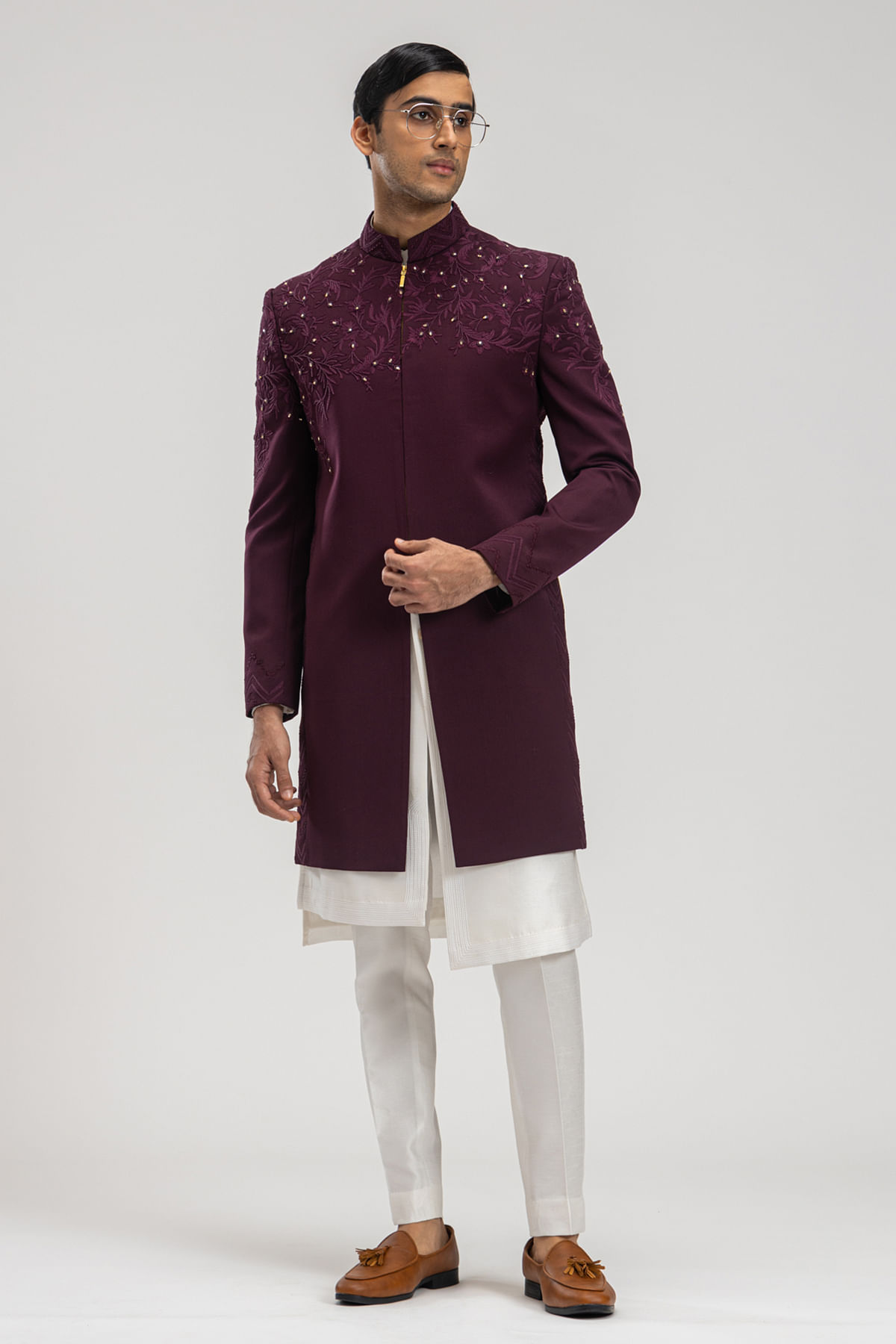 Wine Indowestern Sherwani