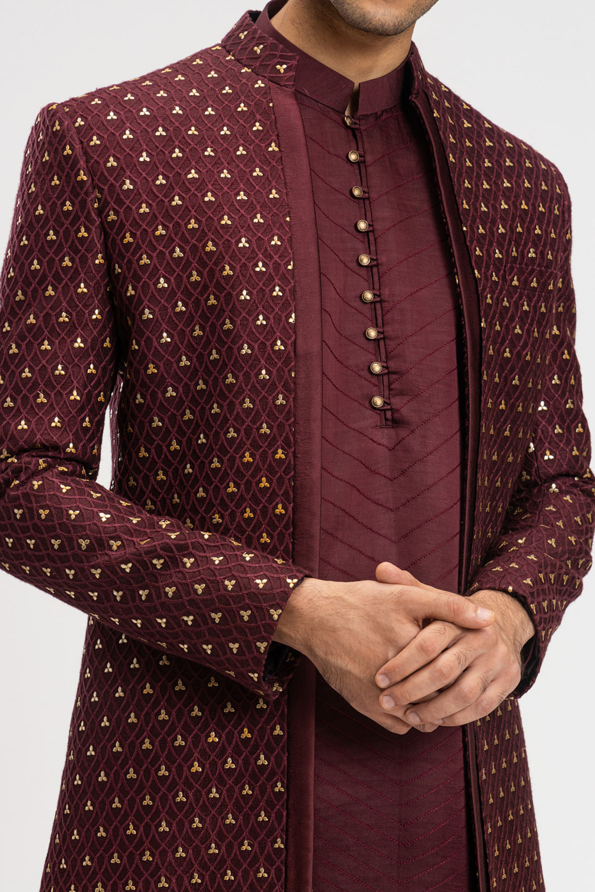 Dark maroon sale sherwani