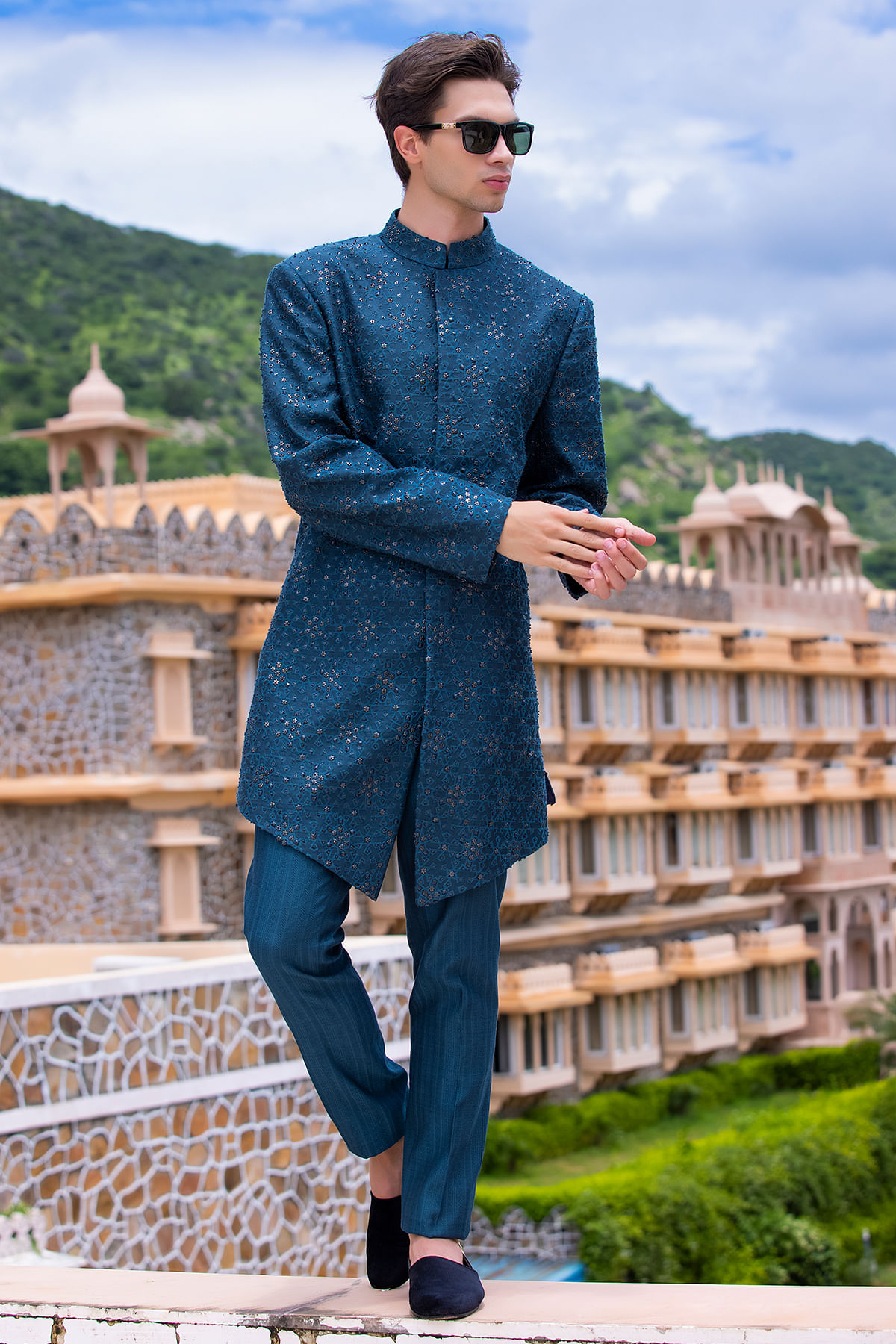 Blue sherwani outlet