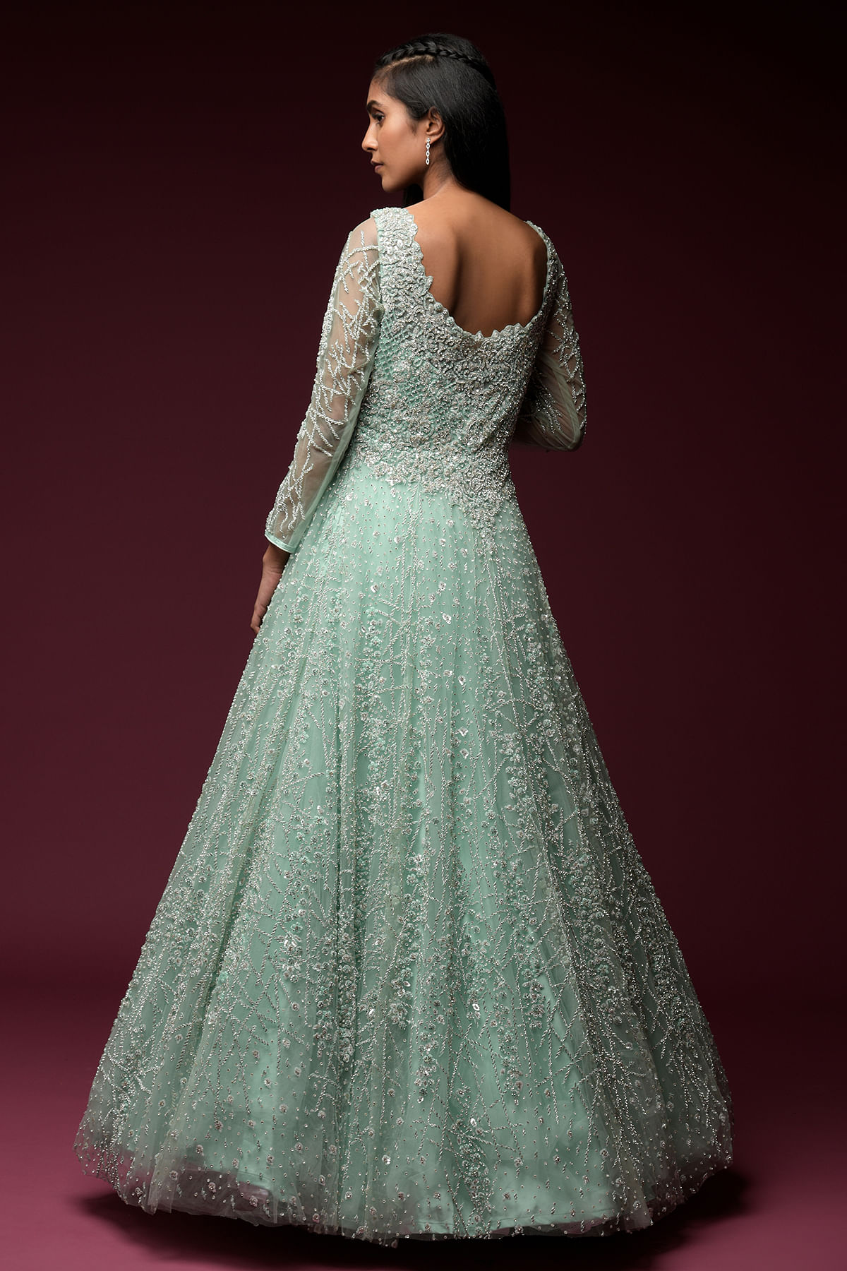 Sea Green Pakistani Wedding Dress Gown Style Pishwas – Nameera by Farooq