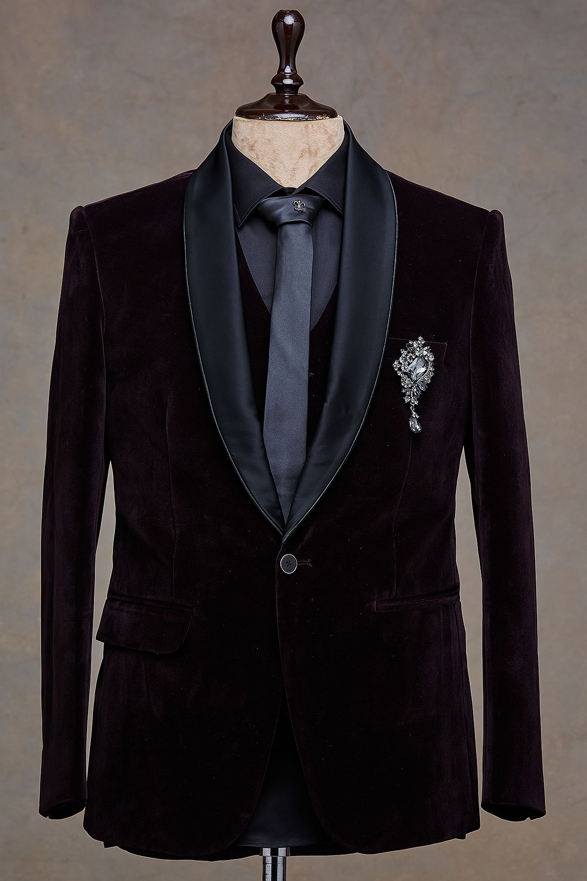 Wine red velvet on sale suit