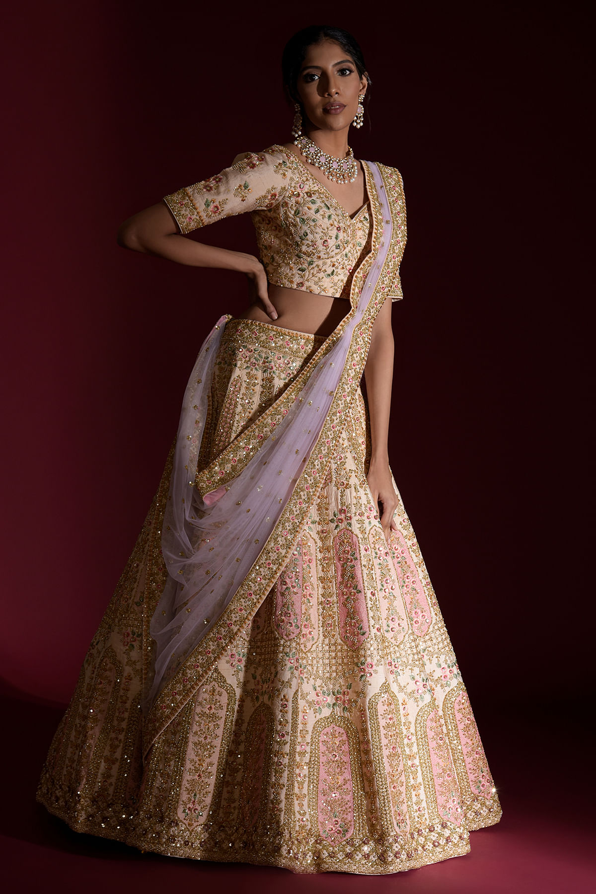 Buy Purple & Beige Ombre Sequins Embroidered Georgette Party Wear Lehenga  Online | Samyakk