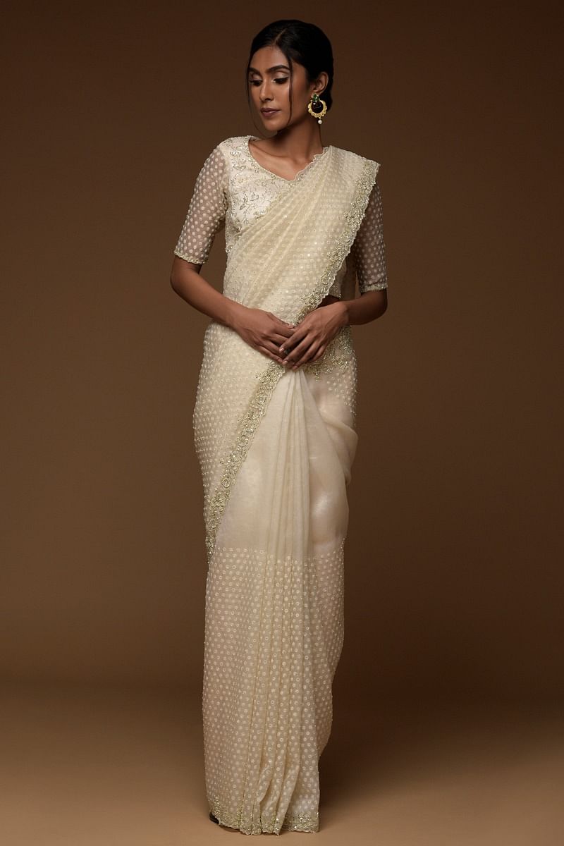 Pearl Border White Saree - I Love Sarees