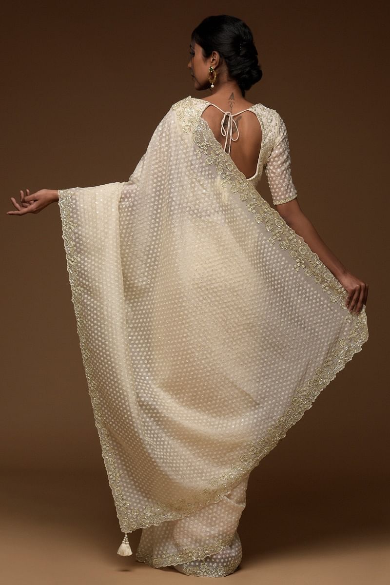 Pearl White Pure Linen Sarees – Dailybuyys