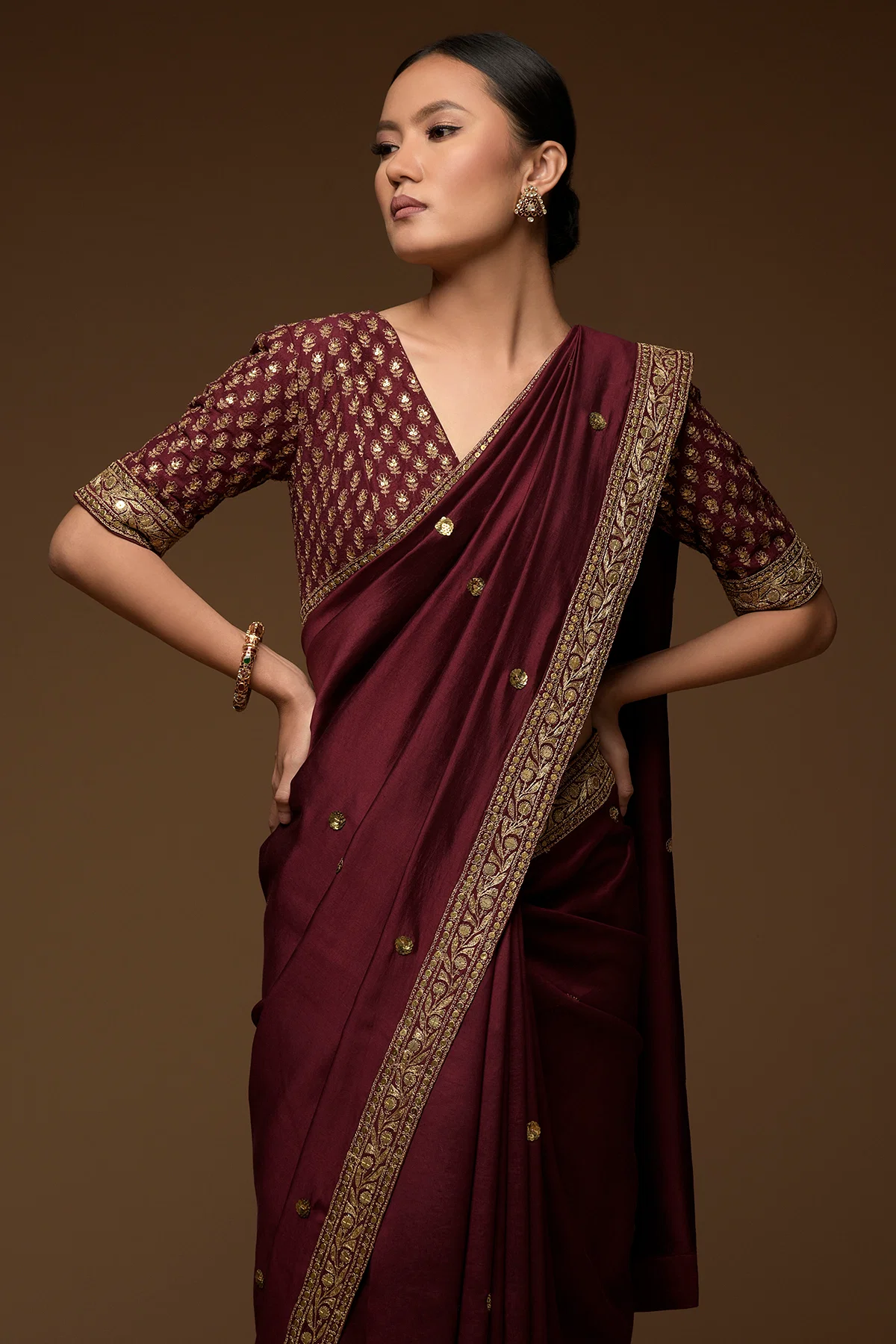 Buy Wine Sarees for Women by Ri-wah Online | Ajio.com