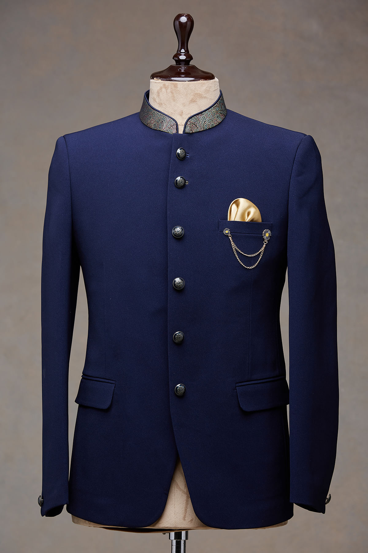Navy Blue Heavy Designer Jodhpuri Suit