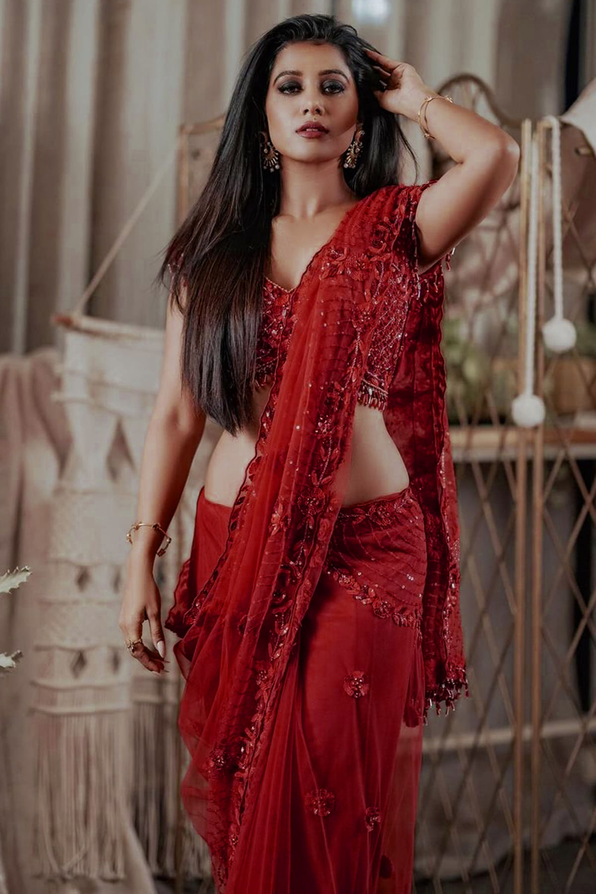 Manjunath in Red Saree