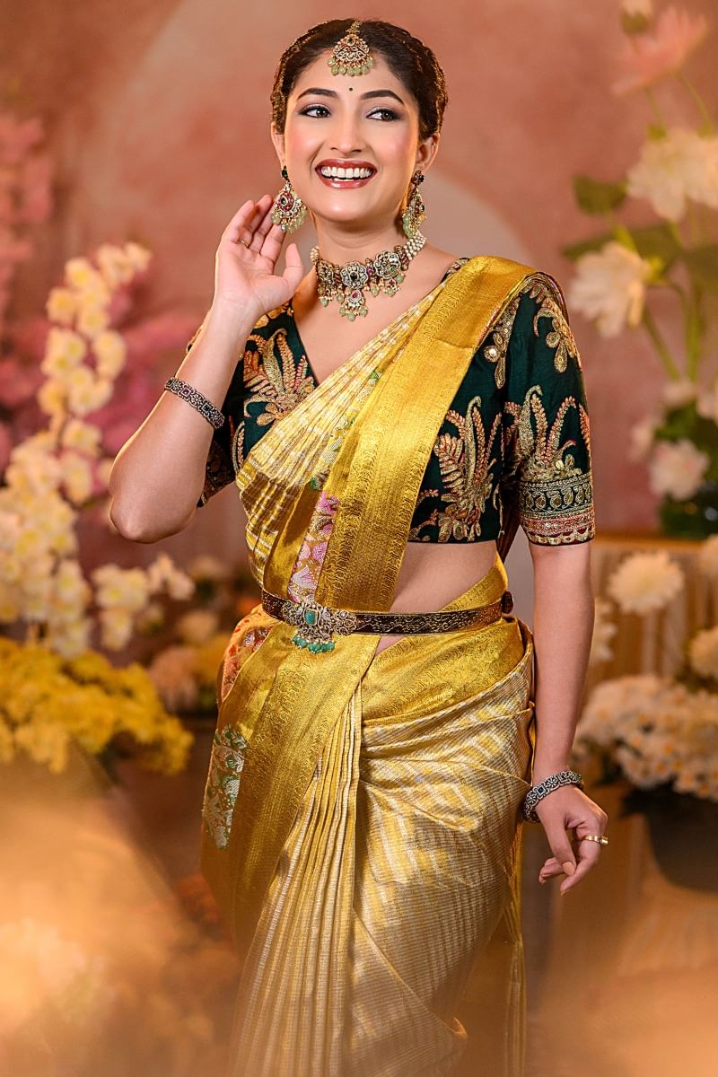 Silver and Gold Kanchipuram Tissue Saree