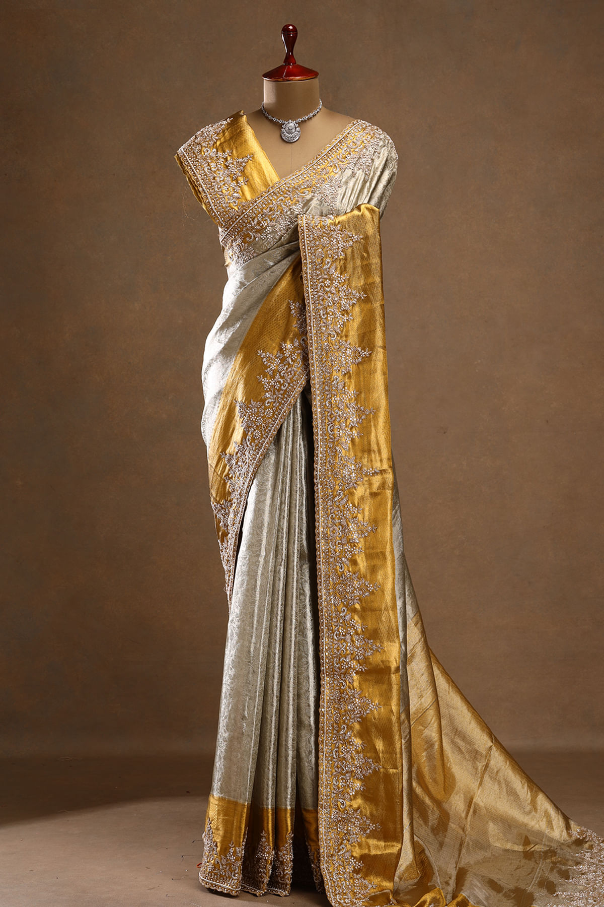 Silver Kanchipuram Tissue Saree